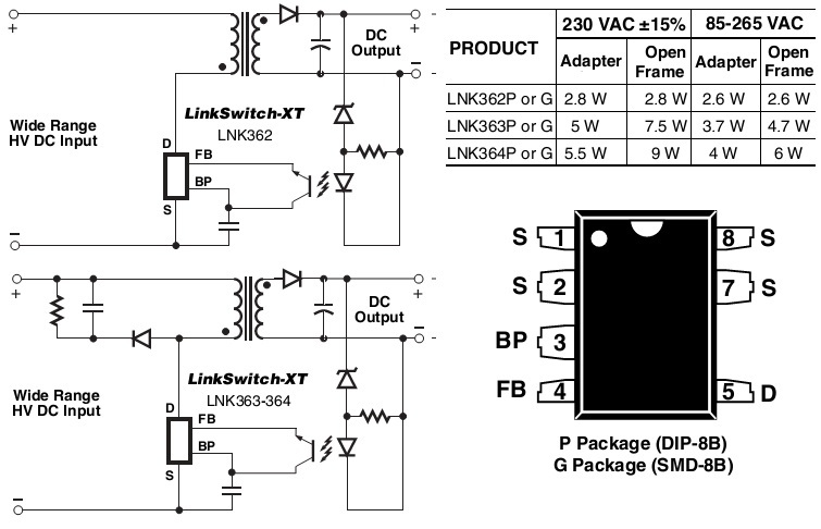 LNK364PN - ШИМ контроллер со встроенным силовым ключом LNK364 DIP-8 DIP-7